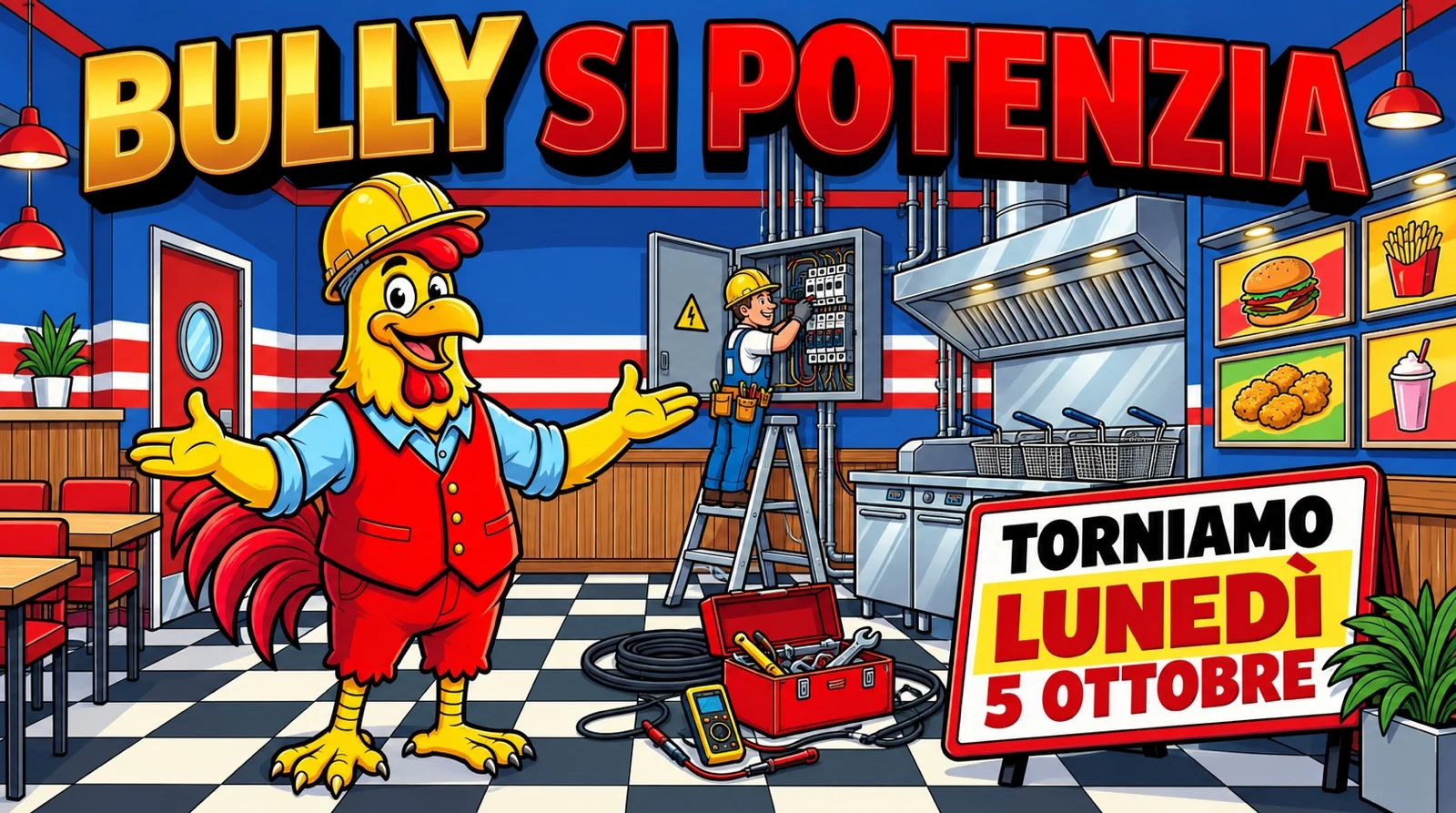 Bully Chicken di Piazza Respighi 5 chiuso fino al 4 ottobre 2026 per lavori all'impianto elettrico, riapertura lunedì 5 ottobre