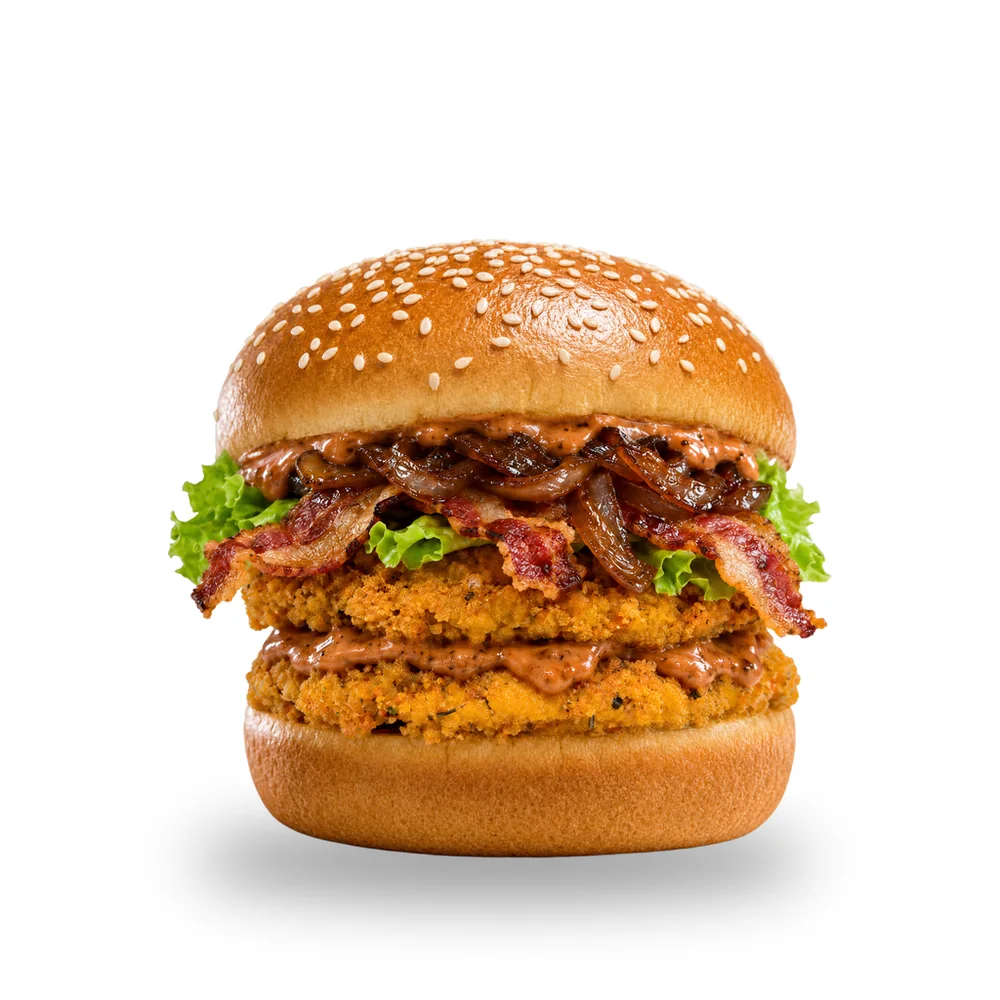 Bully Hero, doppio pollo impanato, pancetta, cipolla caramellata, salsa algerienne